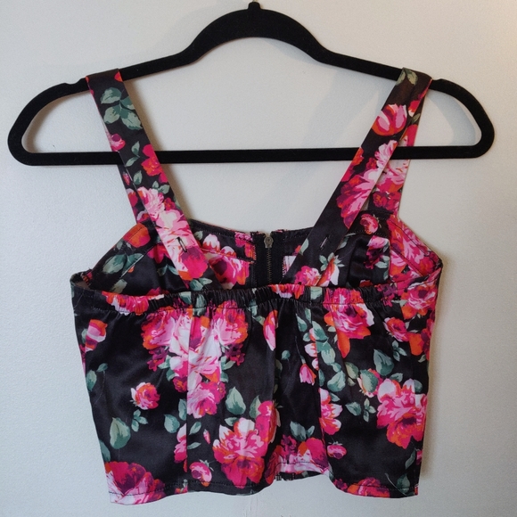 Bustier Corset Crop Top | Pink Silky Floral - Picture 2 of 3